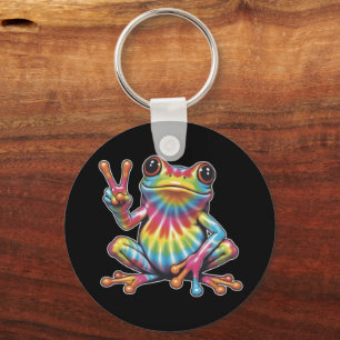Lustiger Froschliebhaber Tie-Dye Frosch Friedensze Schlüsselanhänger