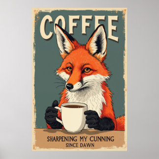 Lustiger Fuchs Kaffee Kunst Poster