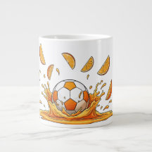Lustiger Fußball Orange Splash Kaffeebecher