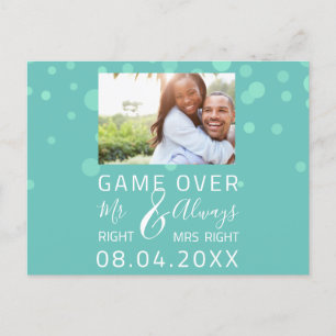 Lustiger Game Over Save The Date Hochzeits Aqua Fo Postkarte