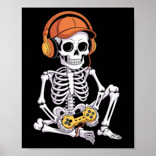 Lustiger Gamer Halloween-Skelett Videospiele Gamin Poster