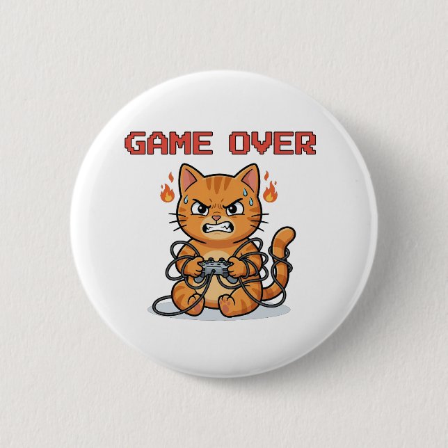 Lustiger Gamer-Katzen-Game-Over-Button Button (Vorderseite)