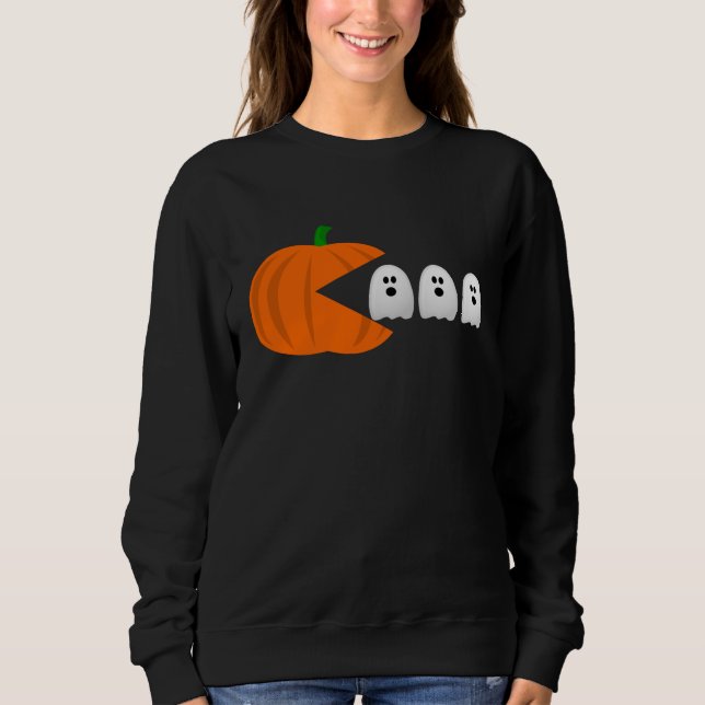 lustiger Gamer zwischen Kürbisgeister-Retro Sweatshirt (Vorderseite)