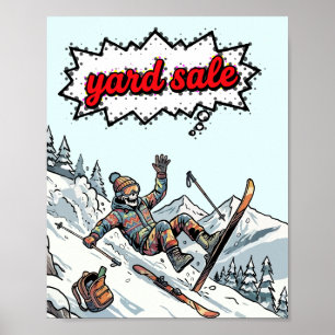 Lustiger Gartenverkauf Ski-Fahrender Skelett Poste Poster