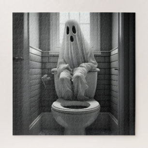 Lustiger Geist auf der Toilette sitzend