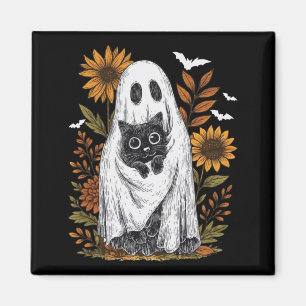 Lustiger Geist hält schwarze Katze Halloween-Geist Magnet