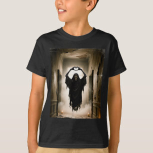 Lustiger Geist Herz Hände gruseliges Gesicht Hallo T-Shirt
