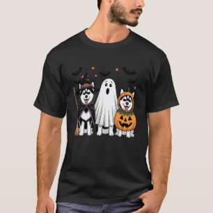 Lustiger Geist Hexe Kürbis Siberian Husky Hundelie T-Shirt