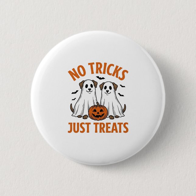 Lustiger Geist-Hund Halloween Keine Tricks, nur Le Button (Vorderseite)