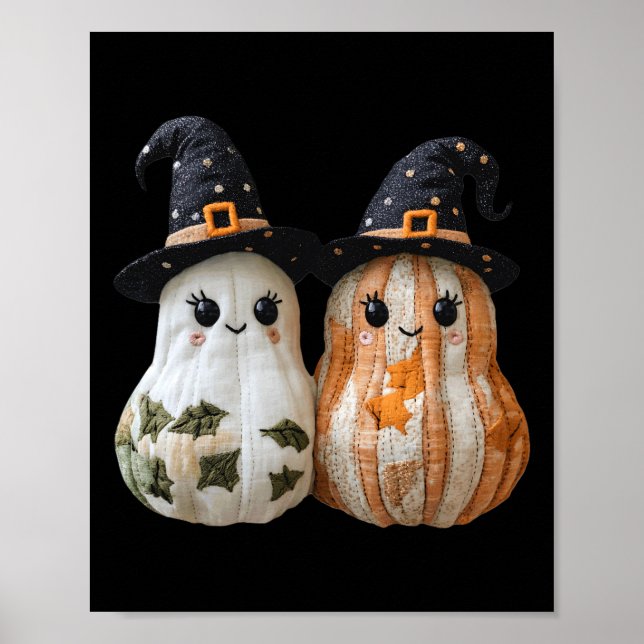Lustiger Geist Kürbis Süße Halloween Patchwork Kun Poster (Vorne)