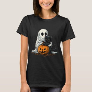 Lustiger Geist mit schwarzer Katze und Kürbislater T-Shirt