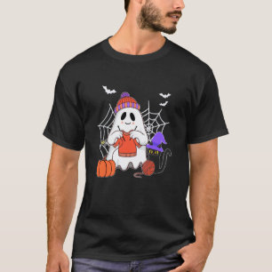 Lustiger Geist strickt schwarze Katze Halloween T-Shirt