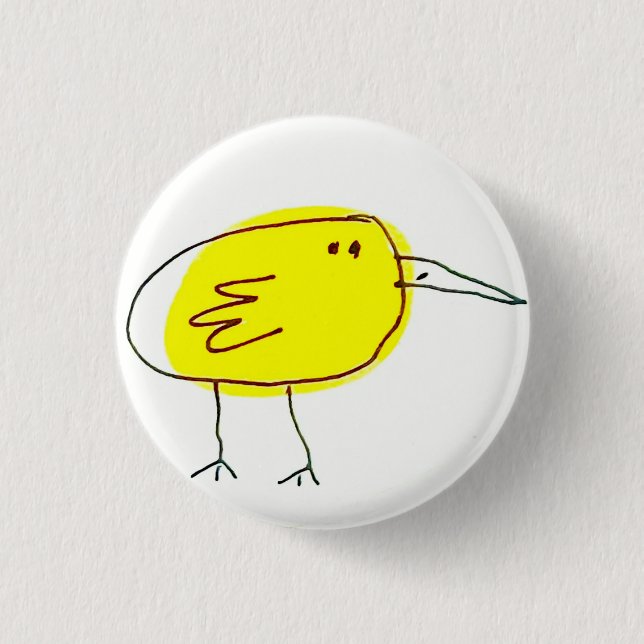 Lustiger gelber Vogel Doodle  Button (Vorderseite)