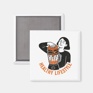 Lustiger gesunder Lifestyle-Burger-Blender-Linolsc Magnet