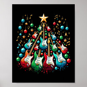 Lustiger Gitarre Weihnachtsmann Hut Weihnachtsbaum Poster