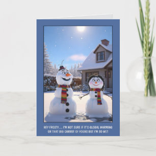 Lustiger Globaler-Warming-Schneemann-Weihnachten Karte