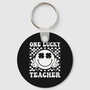 Lustiger glücklicher Lehrer Retro-Lächeln Shamrock Schlüsselanhänger