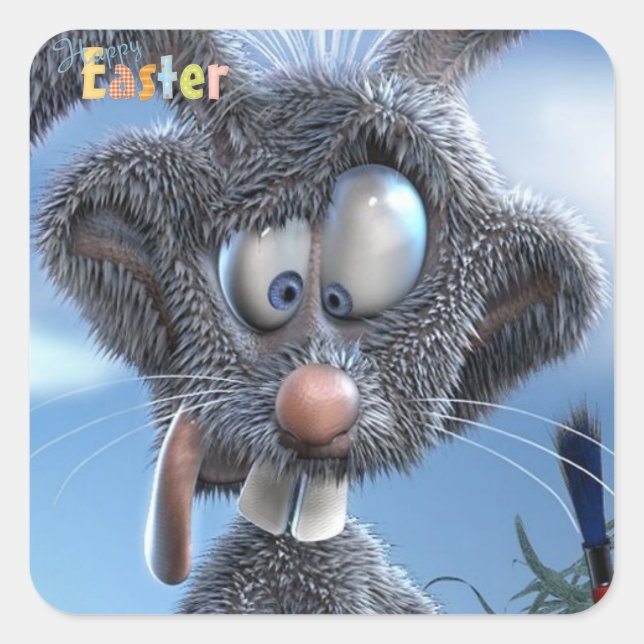 lustiger glücklicher Osterhase Quadratischer Aufkleber (Vorderseite)