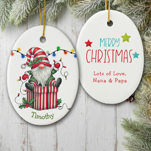 Lustiger Gnom mit Lichtern Kinder Weihnachten Keramik Ornament
