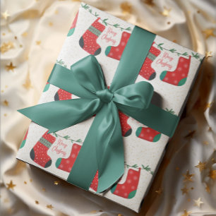 Lustiger Gold Rot Weiß Grüner Tannen-Weihnachtsstr Geschenkpapier