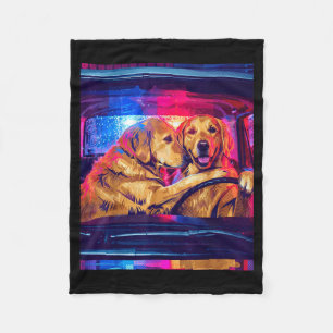 Lustiger Golden Retriever-Hund fährt Auto Retro-Po Fleecedecke