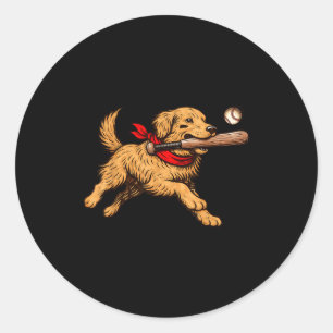 Lustiger Golden Retriever Hund spielt Baseballspie Runder Aufkleber