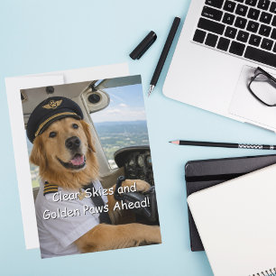 Lustiger Golden Retriever Pilot Aviation Hund Gebu Karte