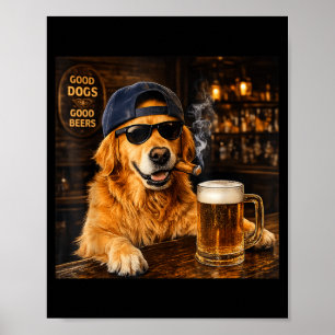 Lustiger Golden Retriever trinkt Bier Meme Hund Mä Poster