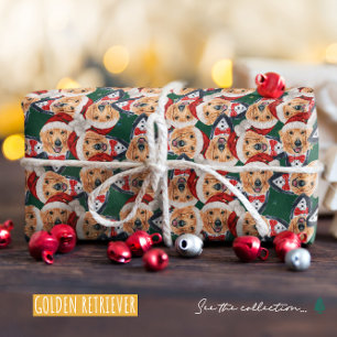 Lustiger Golden Retriever Weihnachtsmannhut Weihna Geschenkpapier