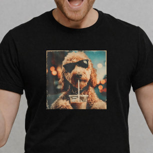 Lustiger Goldendoodle-Eiskaffee-Hund-Sonnenbrille T-Shirt