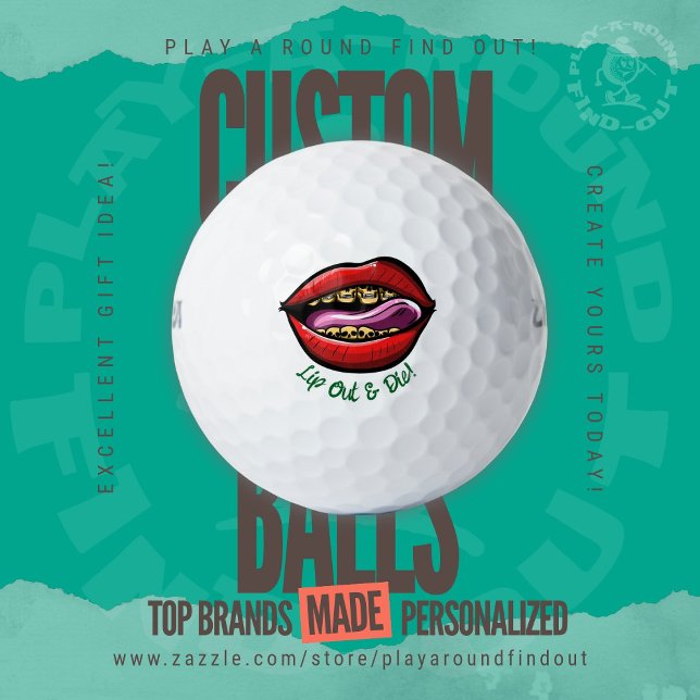 Lustiger Golf Ehemann Trash Talk Lippe raus und st Golfball (Custom Printed Brand Name Golf Balls By PlayARoundFindOut - Zazzle's premiere golf gift shop)