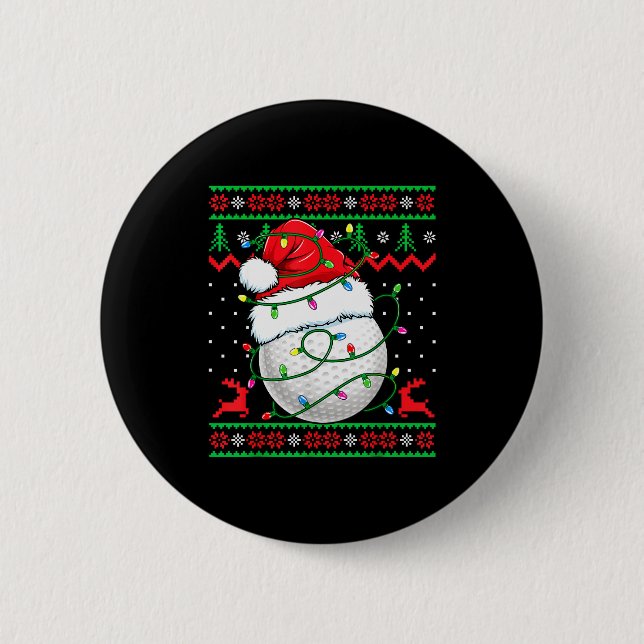 Lustiger Golf hässlicher Weihnachtspullover Damen  Button (Vorderseite)