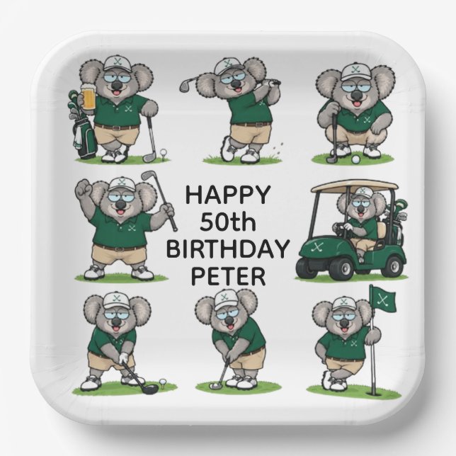 lustiger Golf-und-Koalas Pappteller (Vorderseite)