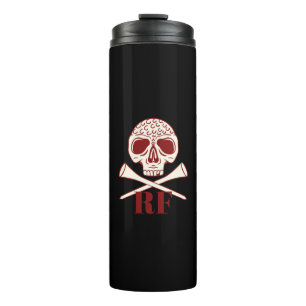 Lustiger Golf-Vater-Monogramm schwarzer Totenkopf Thermosbecher