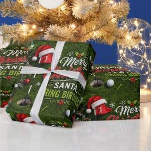 Lustiger Golf-Weihnachtsspruch auf grünem Gras Geschenkpapier