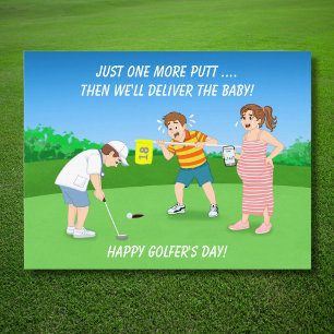 Lustiger Golfarzt bringt Baby nach Putt-Humor zur Postkarte