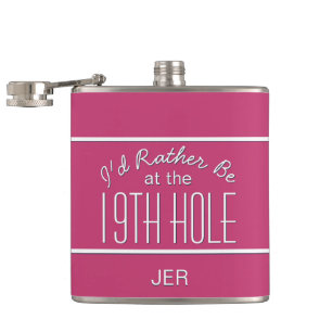 Lustiger Golfer 19. Loch Monogramm Rosa Weiblich Flachmann