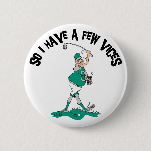 Lustiger Golfspieler mit Lastern Button (Vorderseite)