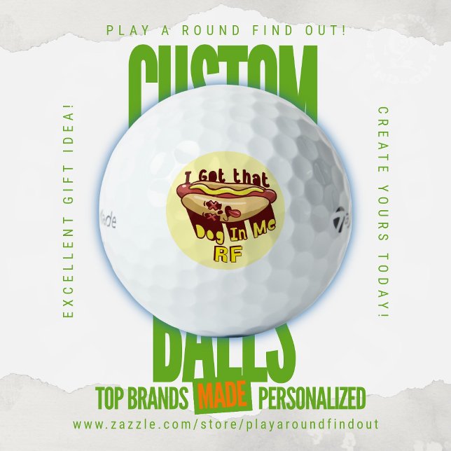 Lustiger Got That Dog In Me Monogram Custom Titlei Golfball (Custom golf balls by Play A Round Find Out, "Got That Dog In Me" classic cartoon hotdog monogrammed)