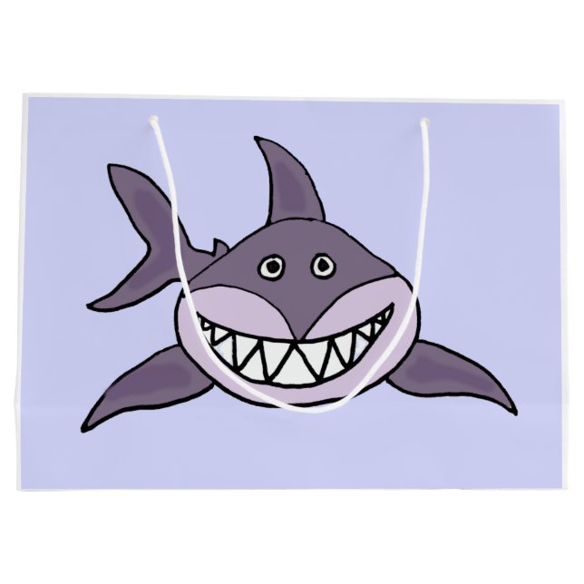 Lustiger grauer grinsender Haifisch-Cartoon Große Geschenktüte (Rückseite)