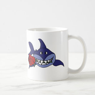 Lustiger grinsender Haifisch mit Rose Kaffeetasse