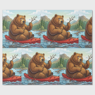 Lustiger Grizzlybär in einem Kajak-Cartoon Geschenkpapier
