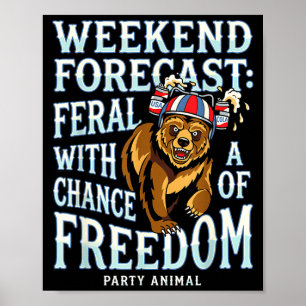 Lustiger Grizzlybär patriotischer Sommer Freiheit Poster