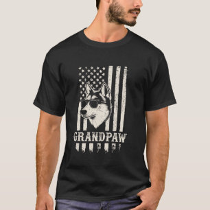 Lustiger Großvater Husky Amerikanische Flagge Sonn T-Shirt