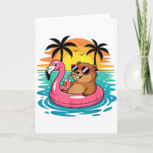 Lustiger Groundhog Hawaiian Flamingo Float Strand Karte