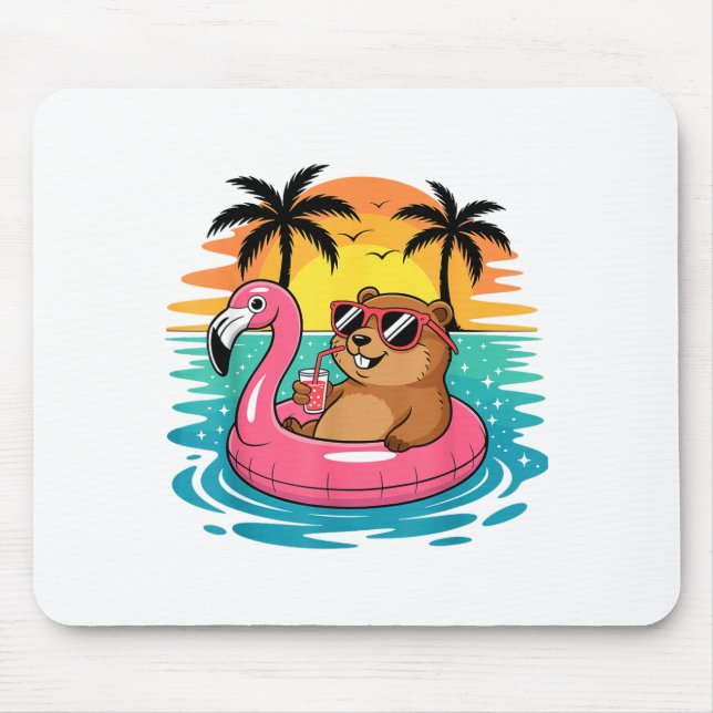 Lustiger Groundhog Hawaiian Flamingo Float Strand  Mousepad (Vorne)