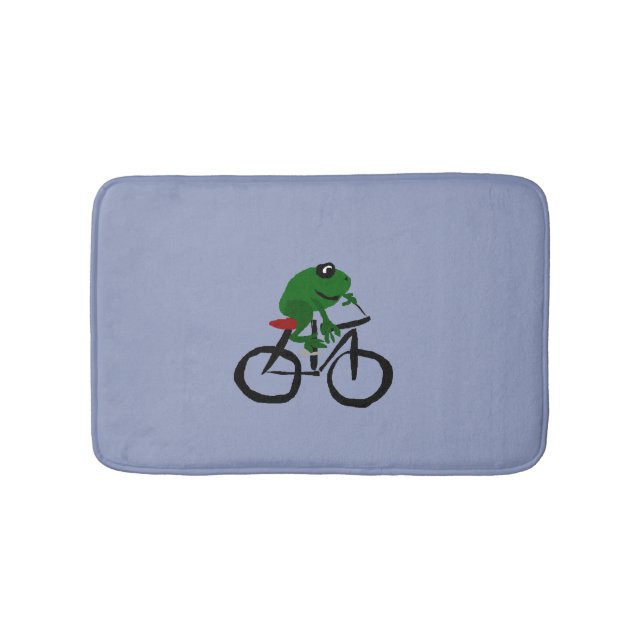 Lustiger grüner Frosch, der Fahrrad fährt Badematte (Vorderseite)
