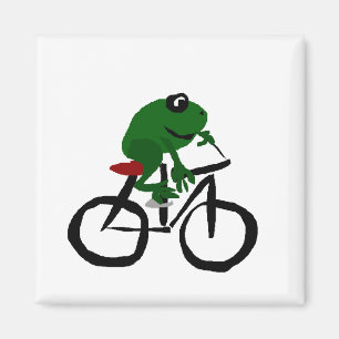 Lustiger grüner Frosch, der Fahrrad fährt Magnet