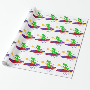 Lustiger grüner Kayaking T-Rex Dinosaurier Geschenkpapier