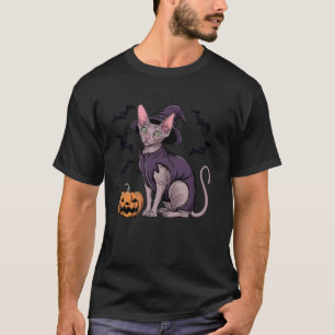 Lustiger Gruseliger Kürbis Fledermaus Hexe Sphynx T-Shirt